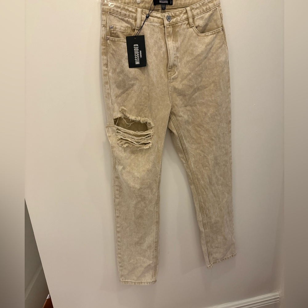 Missguided Ecru Split Mottled Jeans